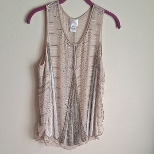 Chic Women's Beige and Silver Embellished Top